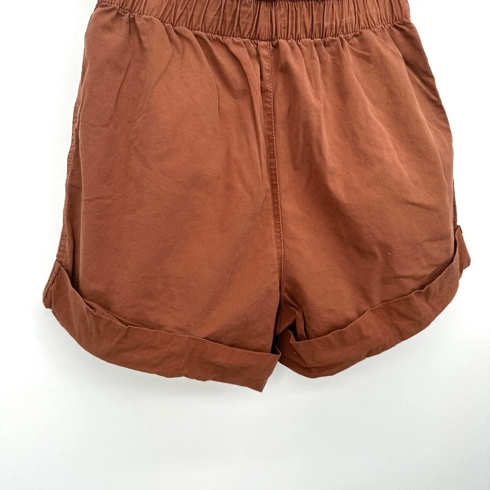 Abercrombie & Fitch Rust Brown Paperbag Waist Cuffed Shorts High Rise Women's M - Picture 7 of 9